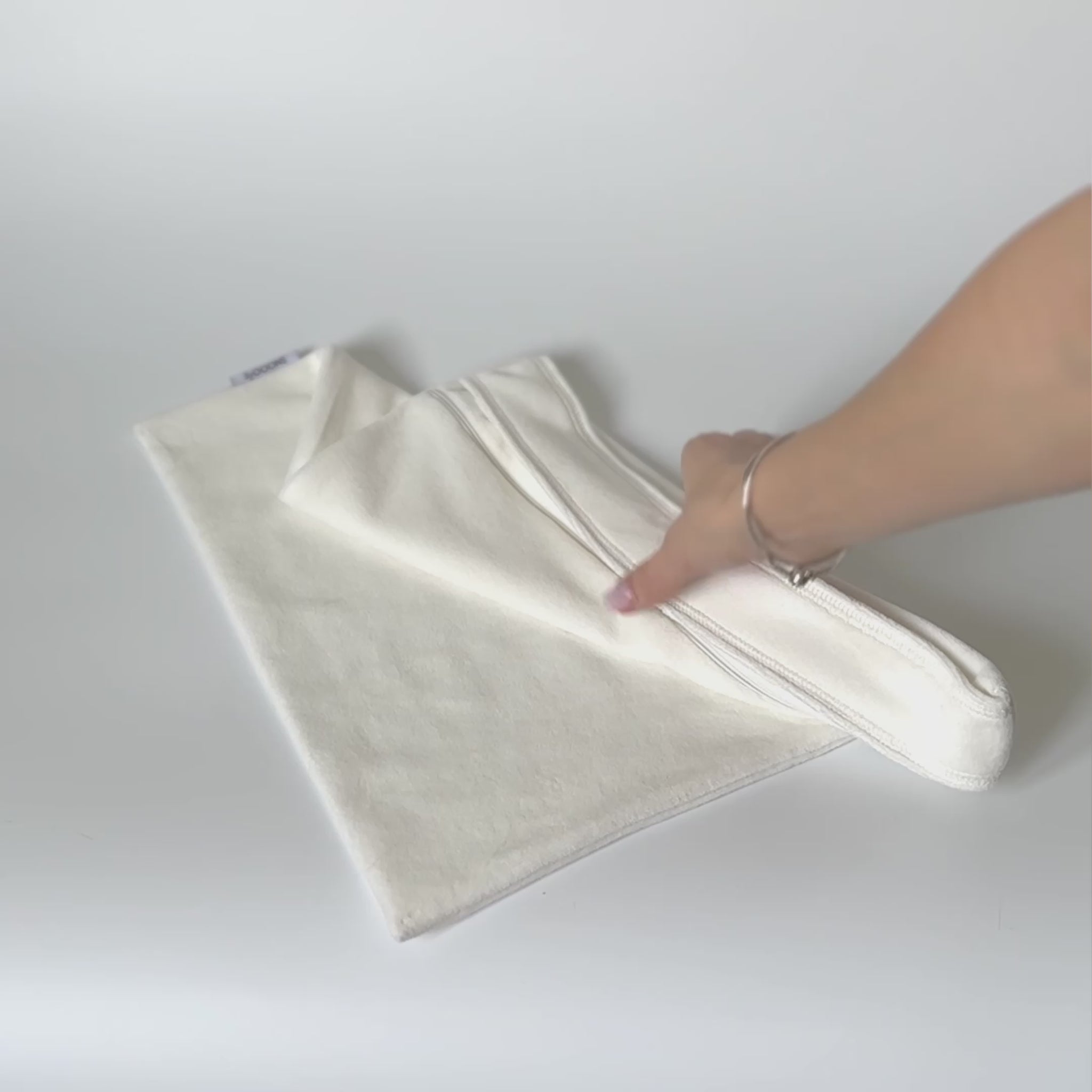 Velour Cotton Voyager Tote Mini Pillowcase with Handle, Cream 