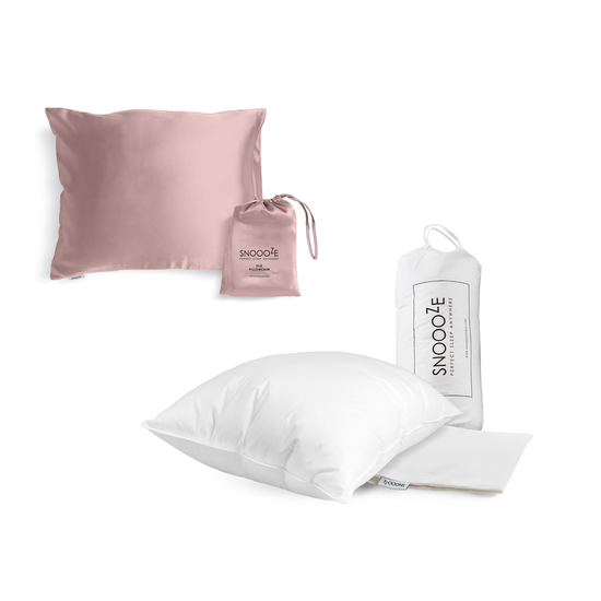CottonLux Pillow+Silk Pillowcase Bundle, Blush Pink - Snooozeworld