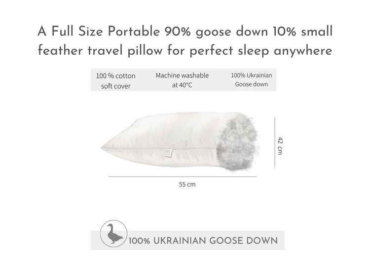 Goose Down Portable Full Size Pillow - Snooozeworld