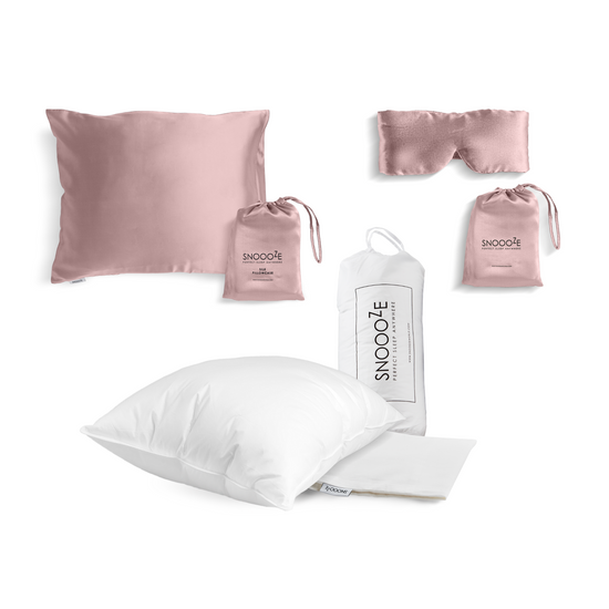 CottonLux Pillow+Silk Pillowcase+Eye Mask Bundle, Blush Pink