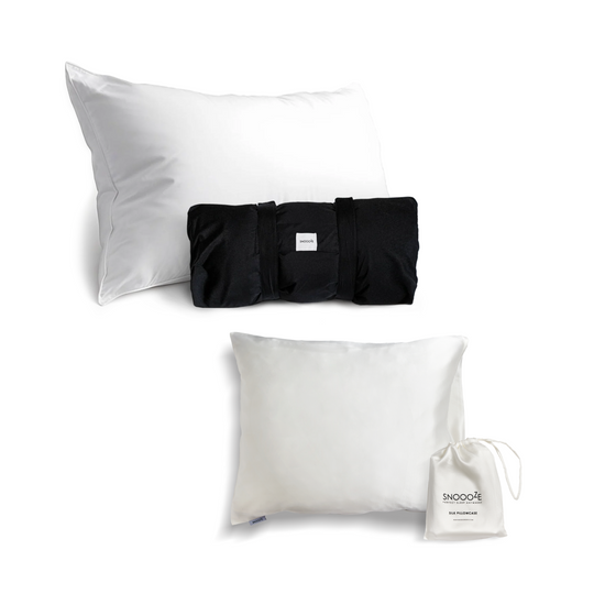 Large Size Goose Down Pillow+ Size Silk Pillowcase Bundle, Cream