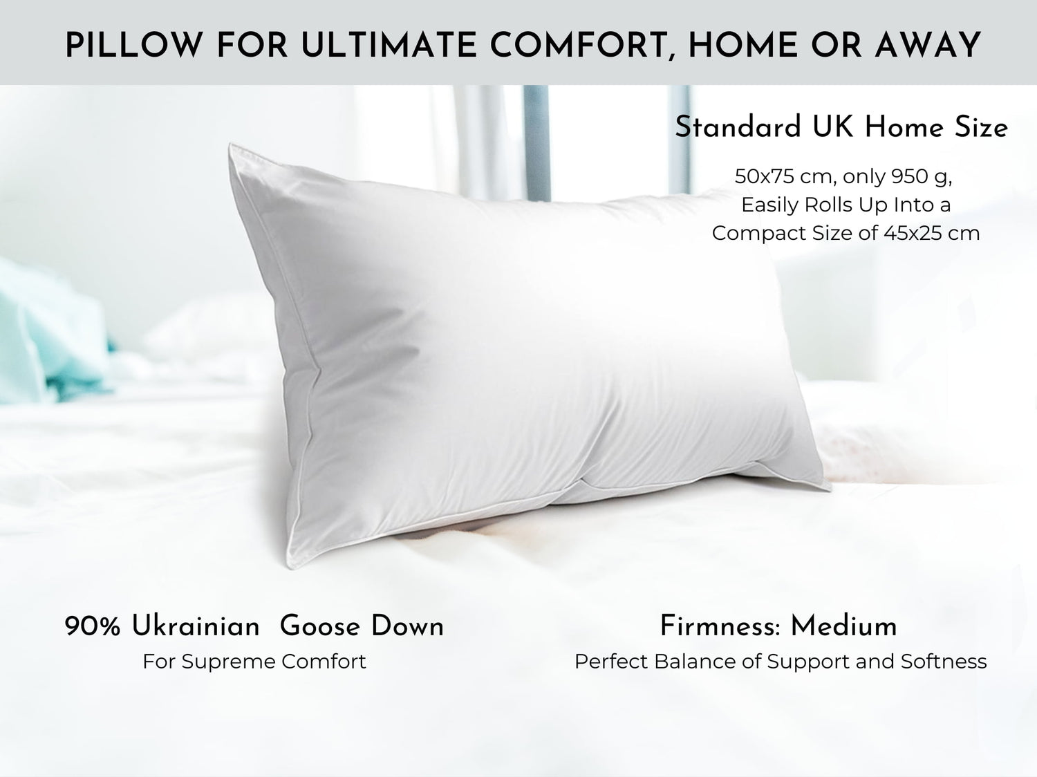 Large Goose Down Pillow with Travel Bag - Snooozeworld